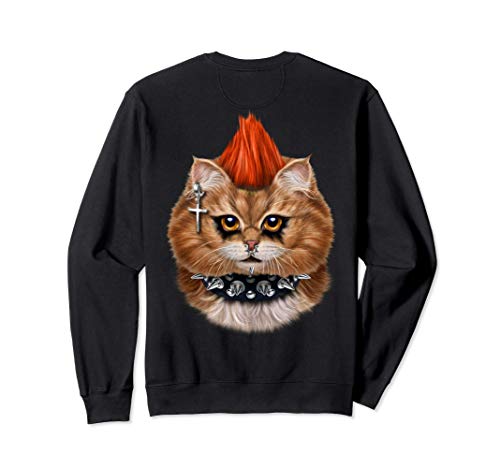 Gato naranja punk rock con mohawk y maquillaje heavy metal Sudadera