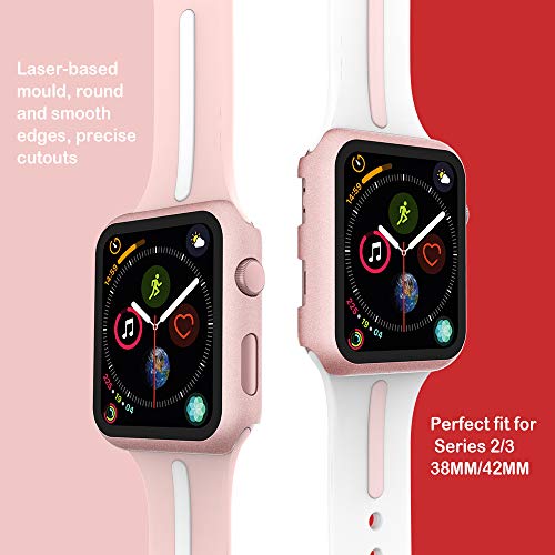 GeeRic Protector de Pantalla Compatible con Apple Watch 42mm Series 3, [2 Pcs] [PC Funda][HD Película] [Completa], Cristal Vidrio Templado Compatible para Apple Watch 42mm Series 3/2/1 Rosa