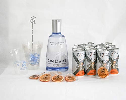 Gin Mare Home Bar (Ginebra 700 ml + 12 Tónicas Premium Seventeen + Naranjas deshidratadas + Vasos + Cucharilla removedora)