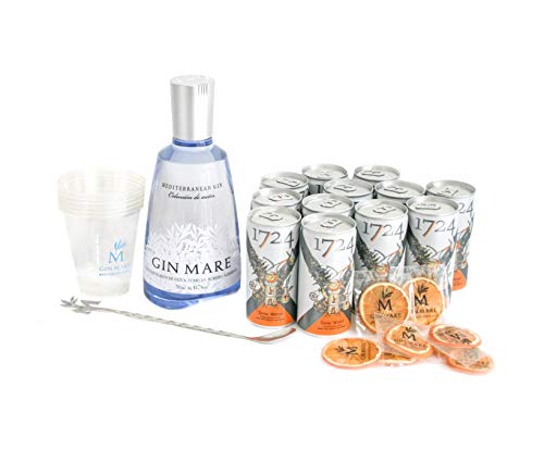 Gin Mare Home Bar (Ginebra 700 ml + 12 Tónicas Premium Seventeen + Naranjas deshidratadas + Vasos + Cucharilla removedora)