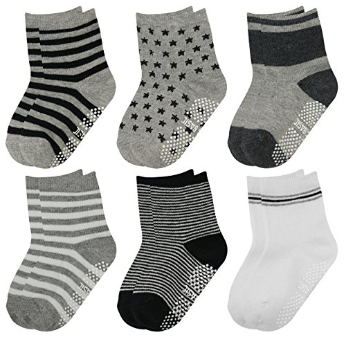 GOPOWD 6 pares de Calcetines Antideslizantes para Bebé Oscuro Color Aleatorio para 1-36 Meses Niños