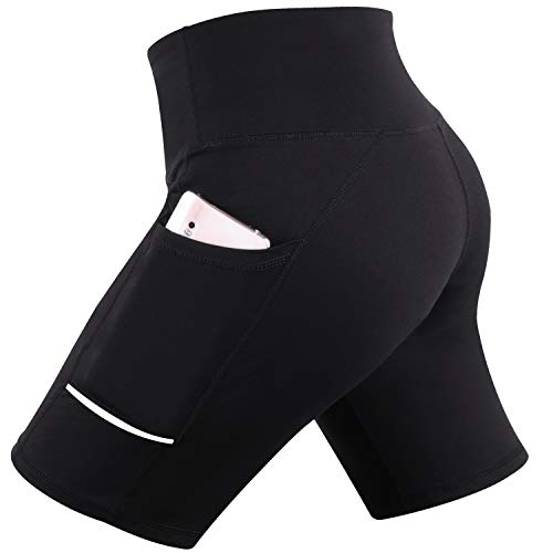 GRAT.UNIC Pantalón Corto Deportivo para Mujer, Running Pantalones Cortos de Yoga con Bolsillo Lateral, Fitness Mallas Deportivas (Negro, XL)