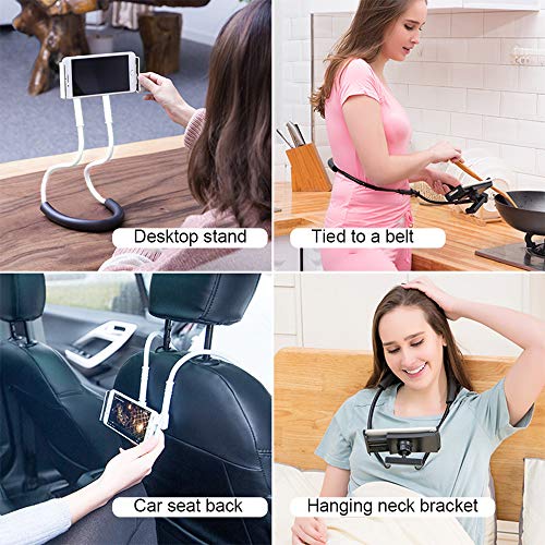 Gresunny soporte telefono movil cuello cisne universal soporte para teléfono móvil celular para colgar en el cuello 360 grados de rotación flexible soporte perezoso para smartphone móvil tablet Blanco