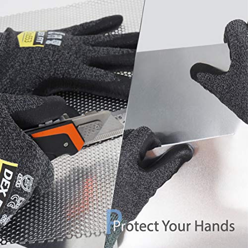 Guantes DEX FIT Nivel 5 Anticortes Cru553, Ajuste Cómodo Elástico en 3D, Gran Agarre, Espuma de Nitrilo Duradera, Smart Touch, Fino y Ligero, Negro Gris Talla 7 (S) 1 Par