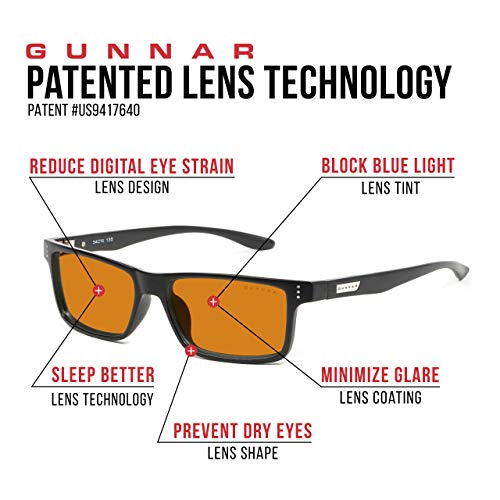 Gunnar Gaming and Computer Eyewear | Vertex, Onyx frame, Amber MAX Tint | Blue Light Blocking Glasses | Patented lens, 98% Blue Light Protection, 100% UV Light | Reduce Eye Strain & Dryness