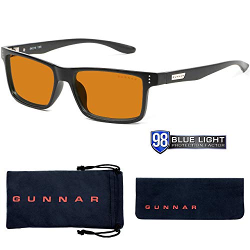 Gunnar Gaming and Computer Eyewear | Vertex, Onyx frame, Amber MAX Tint | Blue Light Blocking Glasses | Patented lens, 98% Blue Light Protection, 100% UV Light | Reduce Eye Strain & Dryness