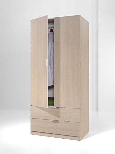 Habitdesign (00X222R - Armario de 2 Puertas y 2 cajones, Color Roble, Dimensiones 81 cm (Largo) x 180 cm (Alto) x 52 cm (Fondo)