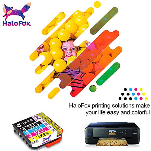 HaloFox 5 Cartuchos de Tinta 33XL (T3351 T3361 T3362 T3363 T3364) BK/PBK/C/Y/M para Epson Expression Premium XP-530 XP-540 XP-630 XP-630 Series XP-635 XP-640 XP-640 Series XP-645 XP-830