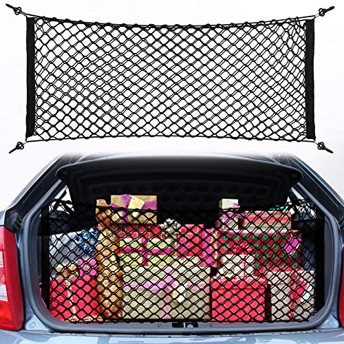 Haofy Red de Carga Red Elástica de Almacenaje para Maletero de Coche Red de Malla de Nylon Organizador para Coche 100 x 40cm, con 4 Ganchos