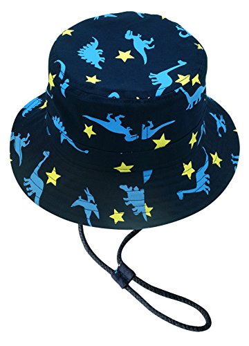 Happy Cherry - Sombrero Pescador para Niños Bebé 1-2 Años Primavera Verano Infantil Gorra de Estampado de Dinosaurio Bucket Hat Protectora del Sol para Playa Viajes Algodón - Azul Oscuro - 50cm