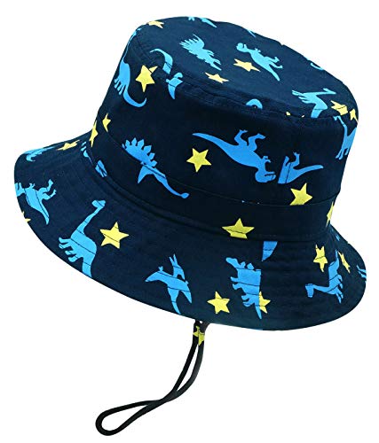 Happy Cherry - Sombrero Pescador para Niños Bebé 1-2 Años Primavera Verano Infantil Gorra de Estampado de Dinosaurio Bucket Hat Protectora del Sol para Playa Viajes Algodón - Azul Oscuro - 50cm