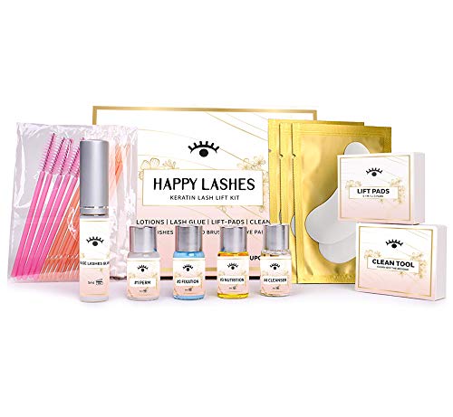 Happy Lashes - Kit Profesional Lifting de Pestañas Permanente - Queratina para Lograr Pestañas Largas - Rizos y Elevación Natural - Almohadillas, Sueros y Set de Herramientas de Calidad de Salón