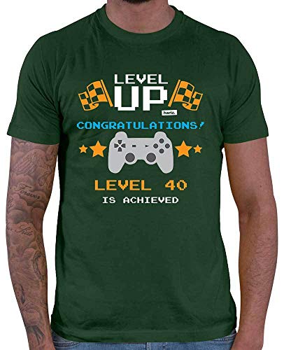 Hariz Level Up Congratulations Nivel 40 Achieved 40 Cumpleaños Redonda Plus tarjetas de regalo verde oscuro L