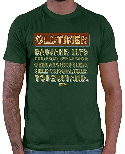 Hariz Oldtimer - Camiseta para hombre, diseño de año 1979 con texto en alemán "Keine Rost Top Zustand 40" verde oscuro L