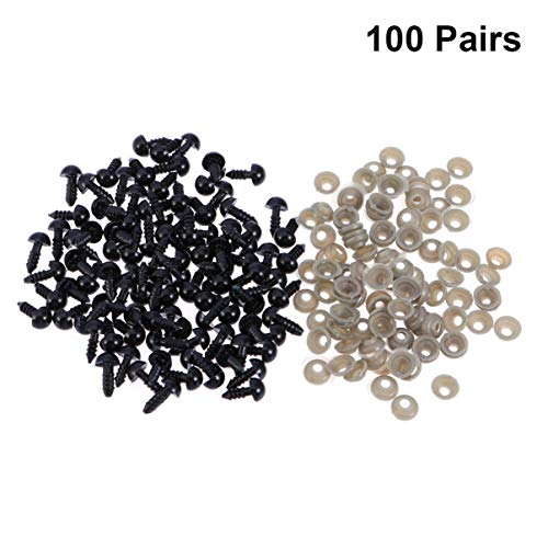 Healifty 200Pcs Ojos de Seguridad de Plástico Ojos Negros Muñeca Ojos Junta para Bricolaje Artesanía Animales de Peluche Osos Juguetes 8 Mm