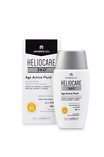 Heliocare 360° Age Active Fluid SPF 50 - Crema Solar Facial, Fotoprotector Ultraligero, con Triple Complejo Antiedad, Previene el Fotoenvejecimiento, 50ml