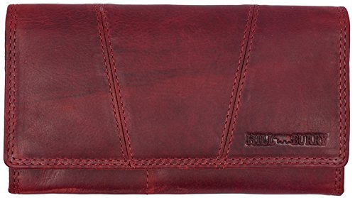 Hill Burry Cartera de Cuero para Mujer | Billetera - Monedero de Cuero Genuino con Aspecto Vintage | Mujeres - Hombre | XXL Largo Grande Capacidad (Rojo)