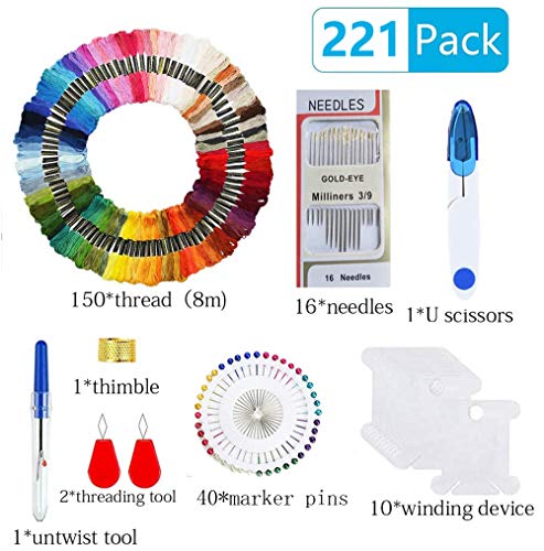 Hilos de Bordar, TOPSEAS 221 Kit de bordado, Hilos de Punto de Cruz,que incluye 100 hilos de colores, 43 Kit de Inicio de Bordado para costura de punto de cruz costura DIY