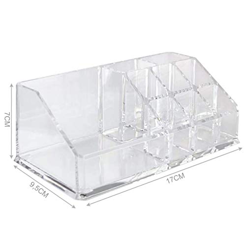 Hogar y Mas Organizador de Maquillaje Transparente, Organizador de Cosméticos Acrílico, Organizador con 9 Espacios Moderno, 17x9,5x7cm