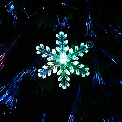 HOMCOM Árbol de Navidad Artificial Árboles de Abeto 150cm con Soporte Decoraciones Navideñas Copos de Nieve Fibra Óptica Brillante LED Multicolor Ignífugo