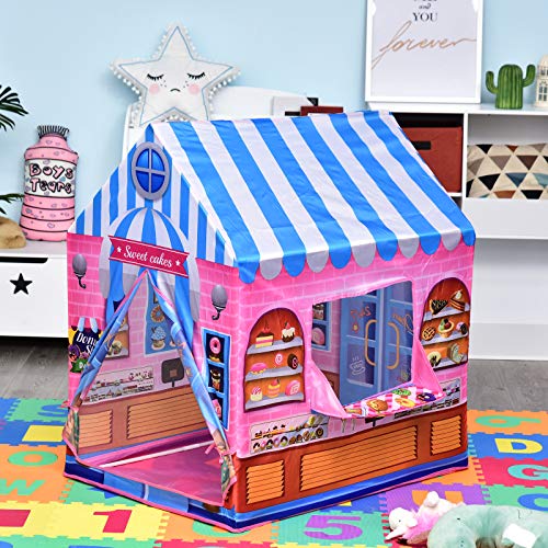 HOMCOM Tienda de Juego de Niños Dulcería para Jugar Zona Infantil Educativo Estable Fácil de Montar Regalo para Niños 93x69 x103cm Rosado