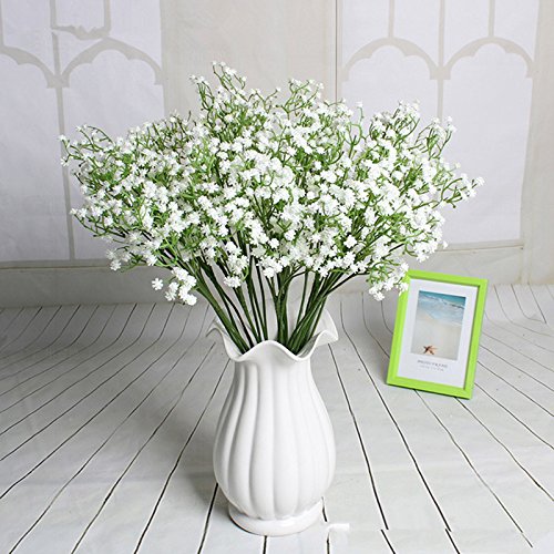 Homcomodar 12 Pack Flores Artificiales Bebés Flores de Aliento Plantas de Gypsophila Falsas Ramos para el Hogar de la Boda Decoración de Bricolaje (Blanco)