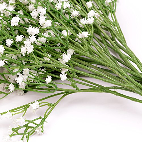 Homcomodar 12 Pack Flores Artificiales Bebés Flores de Aliento Plantas de Gypsophila Falsas Ramos para el Hogar de la Boda Decoración de Bricolaje (Blanco)