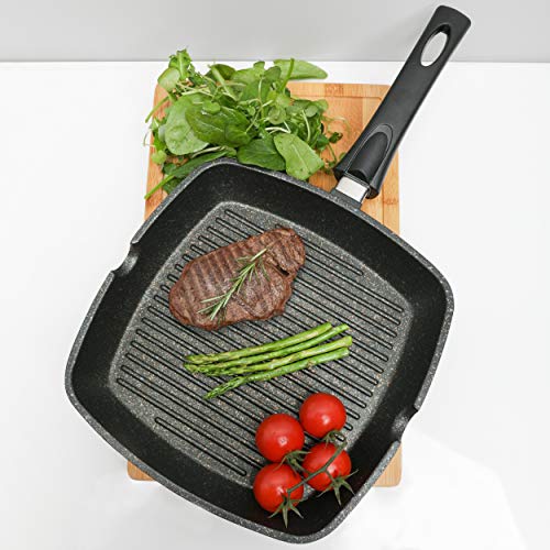 Home Icon Grill asador con Rayas de Granito de Cobre de 29 cm Mango extraíble, Compatible con inducción, Gas y Electricidad, Revestimiento Antiadherente Whitford, Apta para Horno