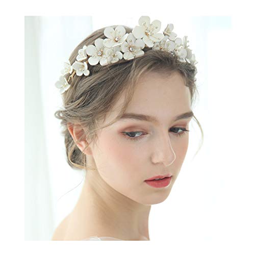 HONEY BEAR Tiaras de Novia Diademas de joyería Nupcial Diademas para el Cabello para Mujer, Forma de Flor, aleación ecológica con Perlas simuladas y Diamantes de imitación para Regalo de Boda