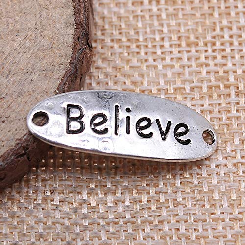 honggui1111-30 piezas 10x30mm Believe Placa Conector DIY Joyería Hallazgos Accesorios Charms (Plata Antigua)