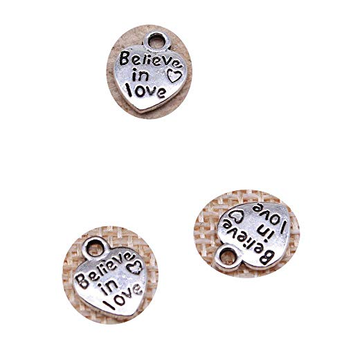 honggui1111-50pcs 12x9mm doble cara Believe in Love Charms corazón corazón amor Charms Believe in Love