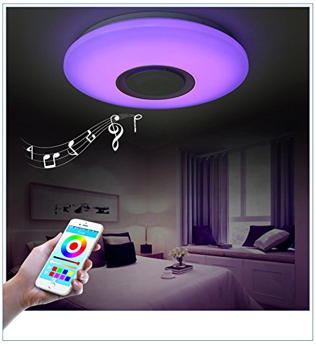 HOREVO Luces Lámpara Plafón de techo LED 36W Regulables con Música Altavoz Bluetooth y Aplicación Móvil, RGBW, Interruptor de luz Blanca a Caliente 3300K-6500K 3000LM