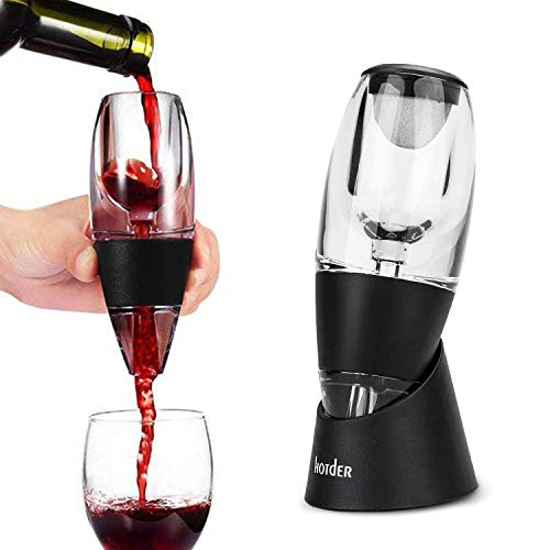 hotder Wine Aireador de Vino Tinto con Base para Vino Tinto, Negro.