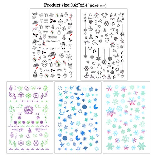 HOWAF 900+ pcs Luminoso Navidad Pegatinas Uñas Decorativas Papá Noel Copo de Nieve Nail Art Stickers uñas Etiqueta autoadhesiva para uñas Navidad decoración manicura niñas Mujer