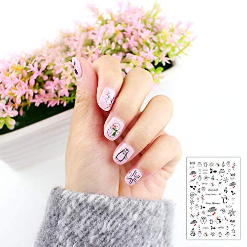 HOWAF 900+ pcs Luminoso Navidad Pegatinas Uñas Decorativas Papá Noel Copo de Nieve Nail Art Stickers uñas Etiqueta autoadhesiva para uñas Navidad decoración manicura niñas Mujer