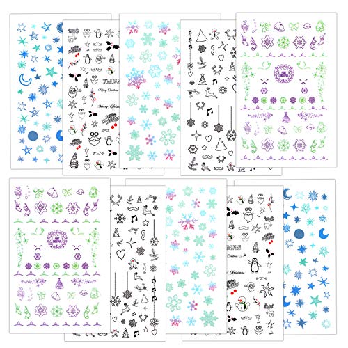 HOWAF 900+ pcs Luminoso Navidad Pegatinas Uñas Decorativas Papá Noel Copo de Nieve Nail Art Stickers uñas Etiqueta autoadhesiva para uñas Navidad decoración manicura niñas Mujer