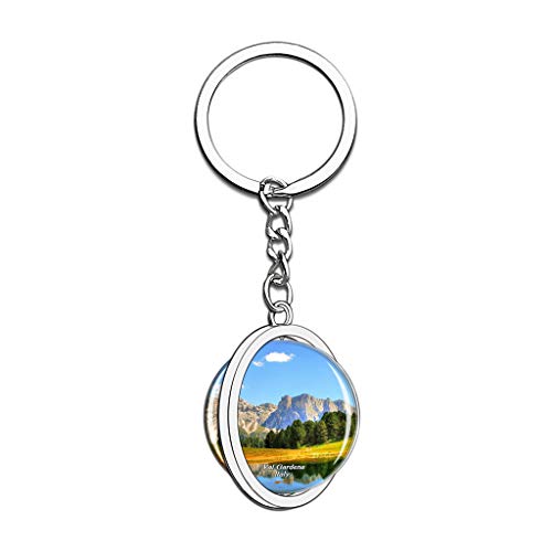 Hqiyaols Keychain Italia Val Gardena Cristal Girar Acero Inoxidable Llavero Viajes Ciudad Recuerdo Llavero