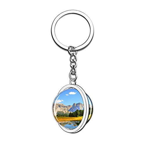 Hqiyaols Keychain Italia Val Gardena Cristal Girar Acero Inoxidable Llavero Viajes Ciudad Recuerdo Llavero