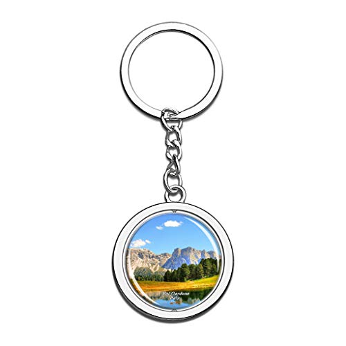 Hqiyaols Keychain Italia Val Gardena Cristal Girar Acero Inoxidable Llavero Viajes Ciudad Recuerdo Llavero