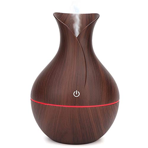 Humidificador USB de 130 ml, Difusor de Aroma Ultrasónico Difusor de Aceite Esencial Modo de Reposo con Luz LED de 7 Colores para Oficina en Casa(Grano de madera oscura)