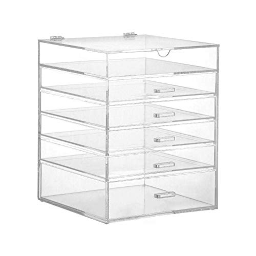 HUOLEO Acrílico Organizador De Maquillaje, Transparente Seis-Historia Cajones Cosméticos Caja De Almacenamiento Sub-Red Soporte De Exhibición para Tocador-24X24X30CM