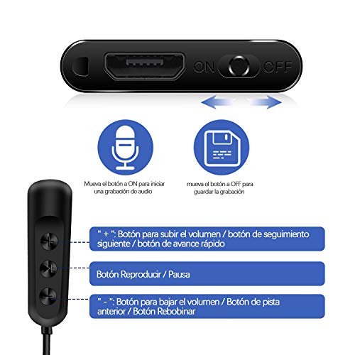 H+Y Mini Espía Grabadora de Voz, 8 GB Portatil Grabadora con Activación por Voz, Recargable por USB y Funciones MP3, Ideal para Clases, Reuniones, Entrevistas, Hasta 96 Horas