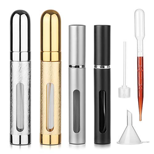 Hyber&Cara atomizador de perfume recargable, vaporizador rellenable, 2 x 5 ml + 2 x 12 ml, con bomba de transferencia & embudo & pipeta