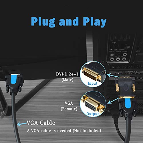 HYZUO Adaptador DVI a VGA Activo DVI-D Dual Link 24+1 Macho a VGA Hembra Vídeo Cable Convertidor para PC DVD Monitor HDTV