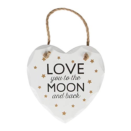 I love you to the Moon and Back Heart White Wooden Plaque - Golden Stars by Sass and Belle