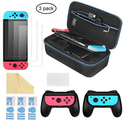 iAmer 6 en 1 Accesorios para Nintendo Switch,Funda para Nintendo Switch,Mandos Joy-con para Nintendo Switch,3 Protectores de Pantalla