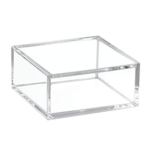 iDesign Organizador de maquillaje con tapa (10,2 x 10,2 x 5,1 cm), caja de belleza pequeña en plástico sin BPA, organizador de cosméticos apilable de acrílico, transparente