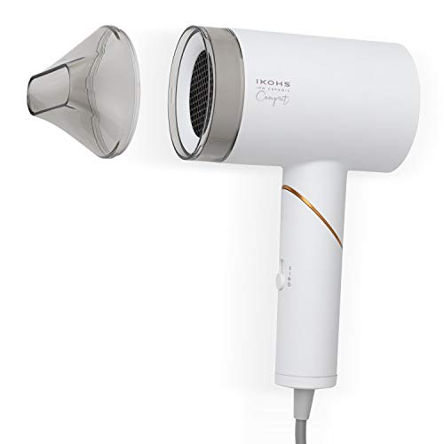 IKOHS ION CERAMIC COMPACT - Secador de Pelo Iónico por Infrarrojos Portátil, 1200 W, 3 Modos, Plegable, Difusor Compacto, Motor Dc, Menor Consumo, Ligero y Manejable, Tecnología Cerámica