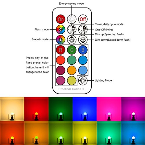 iLC Bombillas Colores RGBW LED Bombilla Cambio de Color 5W E27 Edison - RGB 12 Color - Control remoto Incluido (Pack de 4)