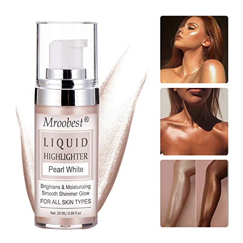 Iluminador Líquido, Líquido Resaltador, Highlighter Liquido, Highlighter Makeup, Liquid Highlighter Makeup Drops, Maquillaje Liquid Shimmer para Rostro y Cuerpo - Blanco Perla - 30ML